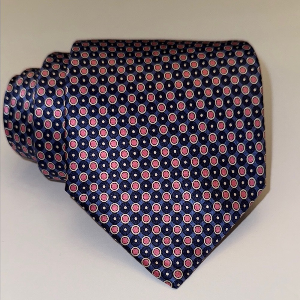 Tina Cosuma Made in Italy Blue and Pink Geometric Pattern Tie